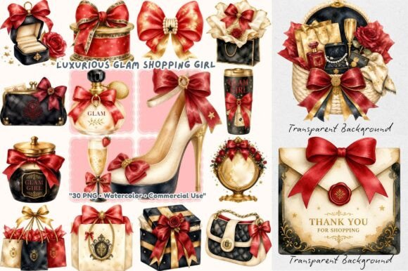 Download Luxury Glam Shopping Girl Watercolor PNG - Premium Bundle